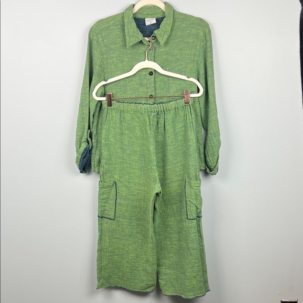 CLICK by Color me Cotton 100% linen medium 2 piece women’s set reversible pants